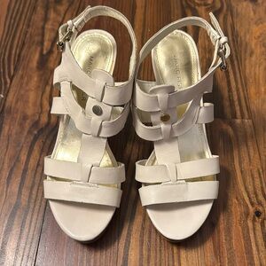 Marc Fisher Ivory White Leather 4” Heeled Sandals Size 6.5 M